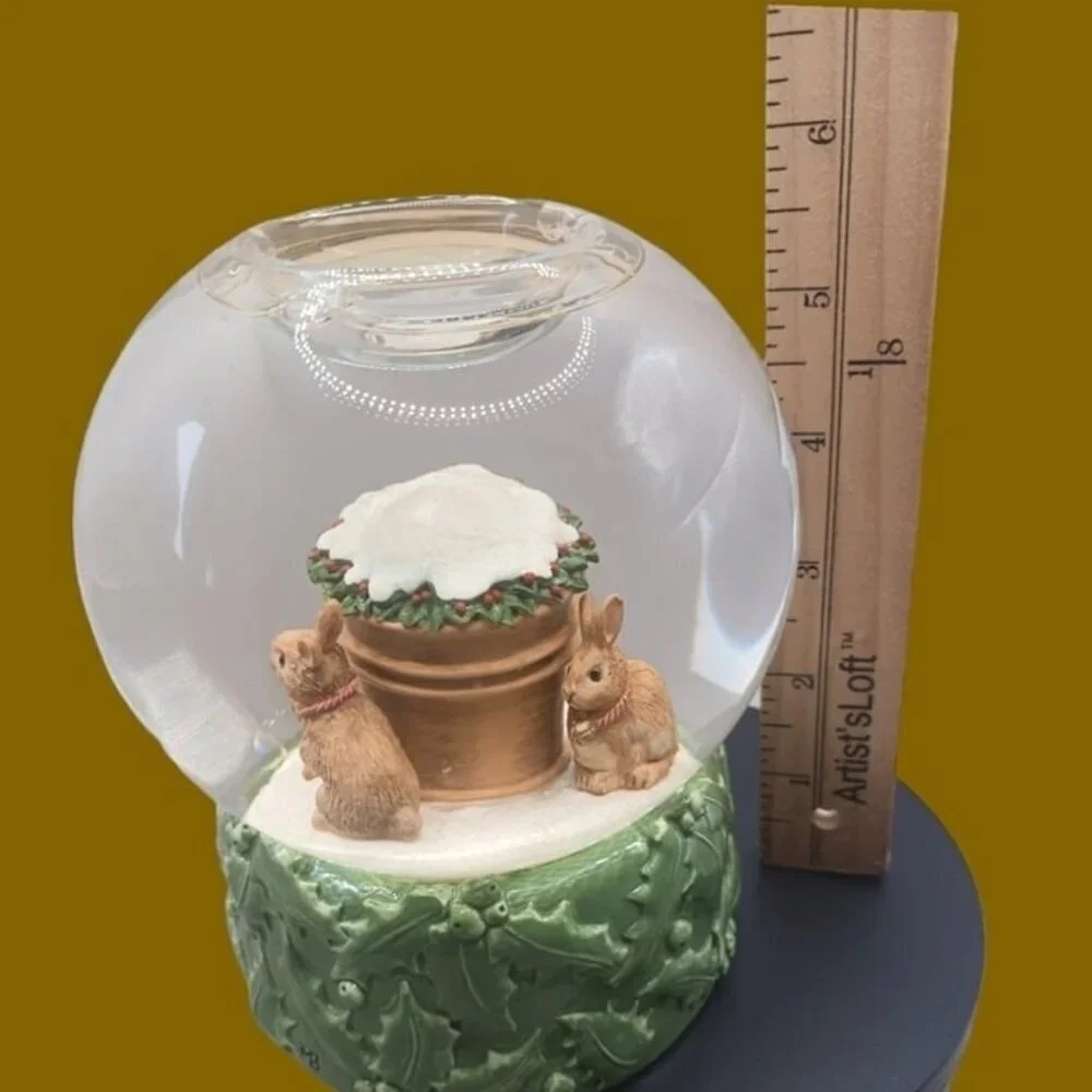 Natures winter rabbits christmas waterglobe tea light candle